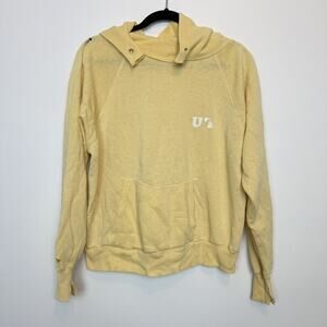 Thrashed vintage 80s yellow faded distressed hoodie Champion large